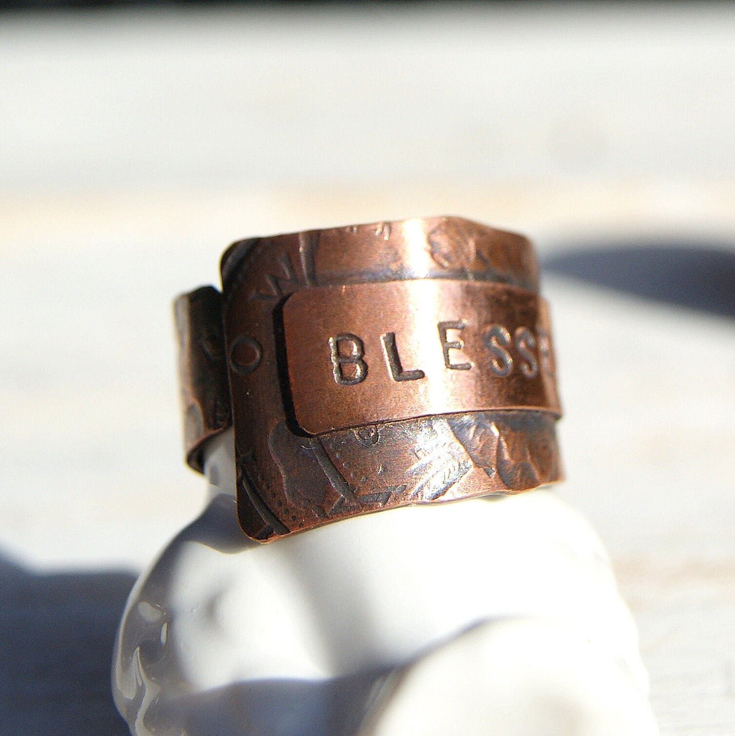 Personalised  Copper Ring, Stamped Wide Ring, Open Band Ring, Rustic Jewellery