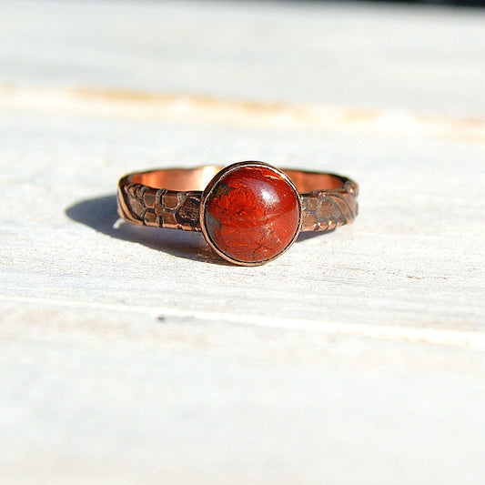 Snakeskin Jasper Copper Ring, Pure Copper Ring, Natural Gemstone Jewellery