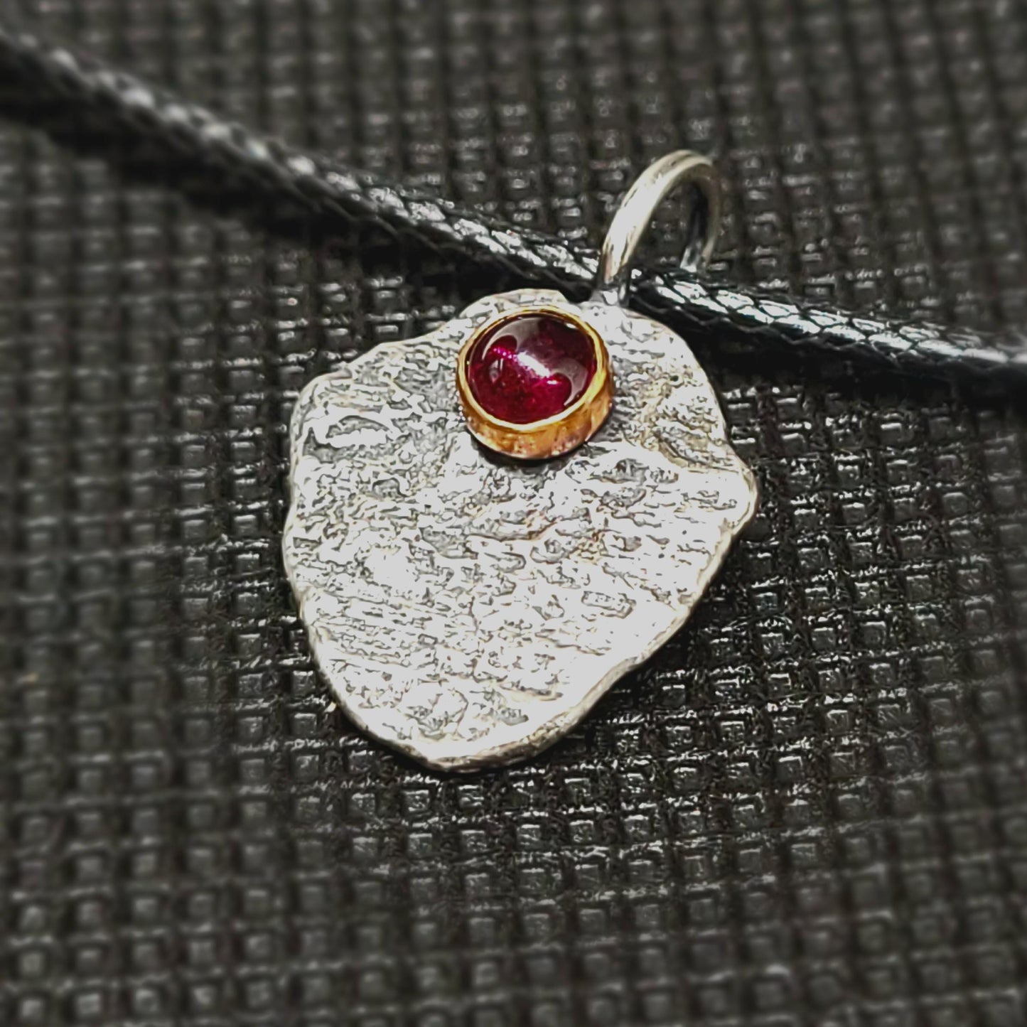 Garnet Gemstone Pendant, Sterling Silver Organic Necklace, Small Rustic Pendant, Boho Necklace, Delicate Oxidised Pendant