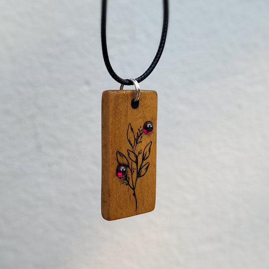 Wooden Anniversary Gift, Eco Wooden Necklace, Garnet Flowers Pendant, Organic Jewellery, Personalised Rustic Necklace