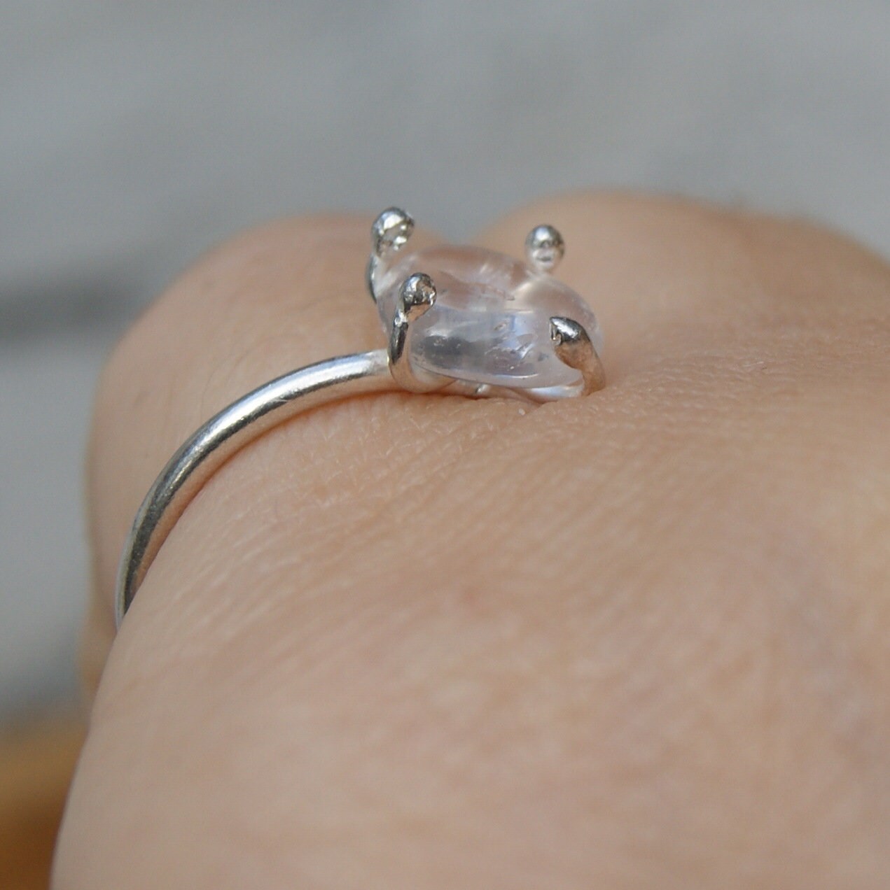 Crystal Quartz Ring, Delicate Stacking Ring, Sterling Silver Pinky Ring