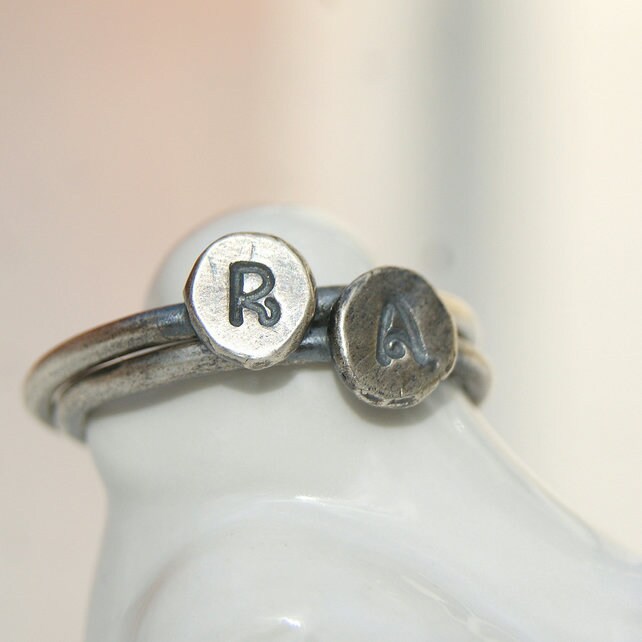 Custom Letter Ring, Organic Silver Jewellery, Distressed Oxidised Ring