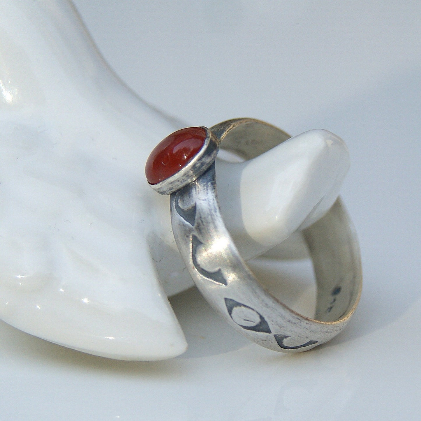 Carnelian Ring, Red Stone Ring, Sterling Silver Ring Size UK Q or US 8