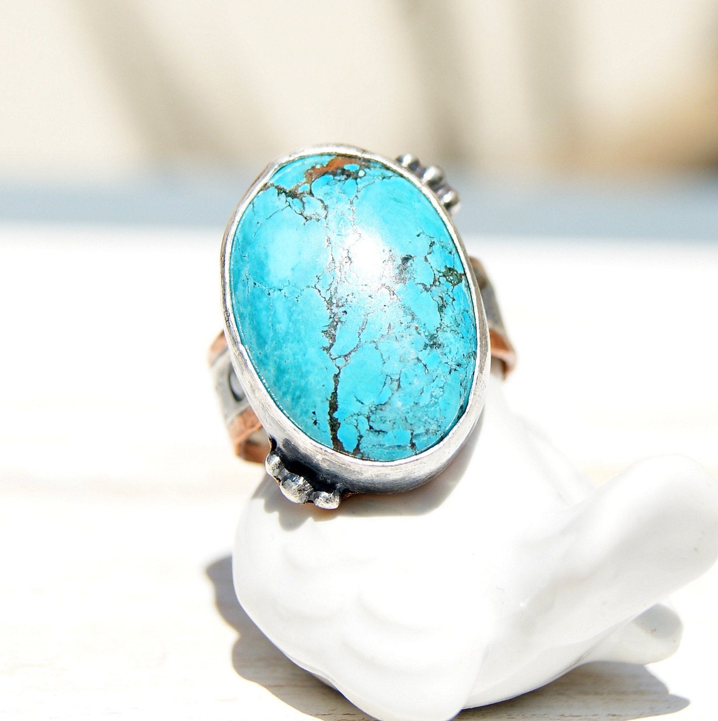 Large Turquoise Ring, Rustic Jewellery, December Birthstone, Gemstone Boho Ring