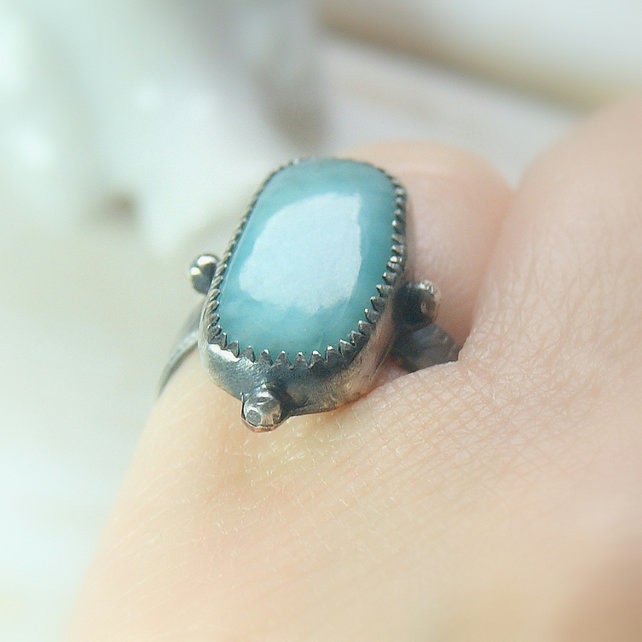 Tropical Magnesite Ring, Blue Stone Ring, Mixed Metal Jewellery