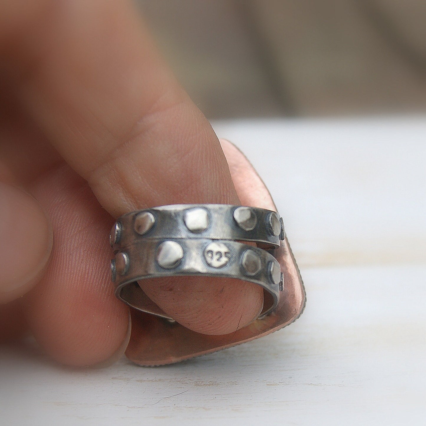 Large Sterling Silver Ring, Fossil Coral Ring, Brown Gemstone Rustic Jewellery