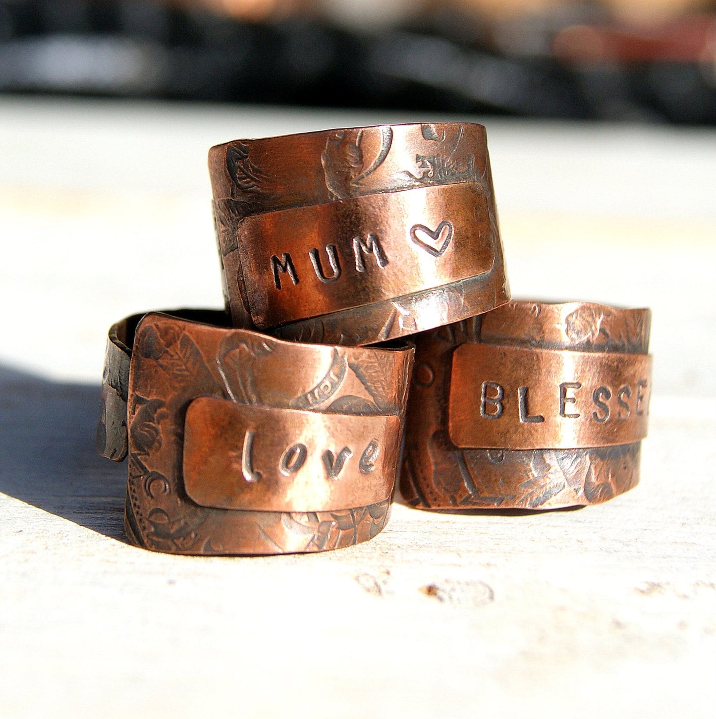 Personalised Copper Ring, Wide Name Ring, Open Band Ring, Rustic Jewellery