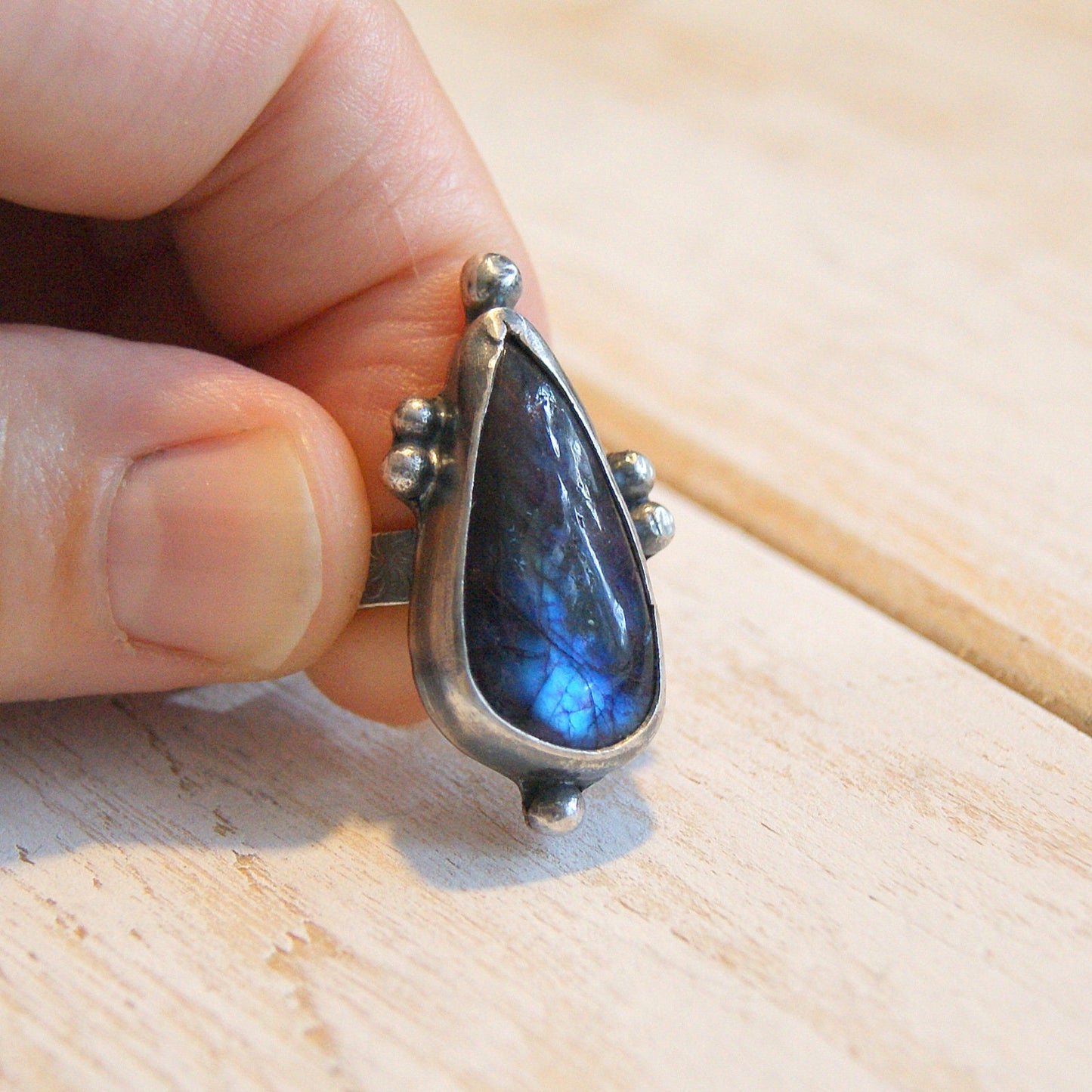 Labradorite Sterling Silver Ring, Boho Jewellery, Rustic Silver Ring