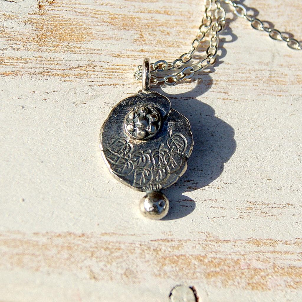 Sterling Silver Flower Pendant, Silver Organic Necklace, Small Rustic Pendant, Boho Necklace, Delicate Oxidised Pendant