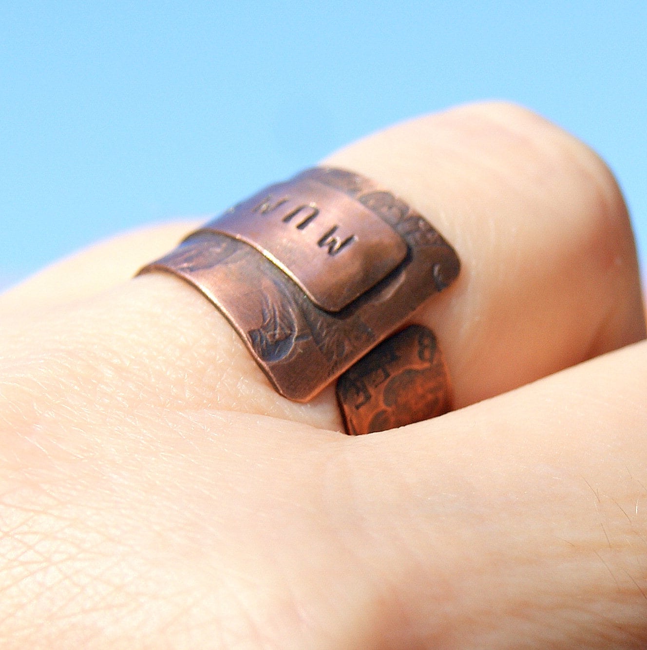 Personalised  Copper Ring, Stamped Wide Ring, Open Band Ring, Rustic Jewellery