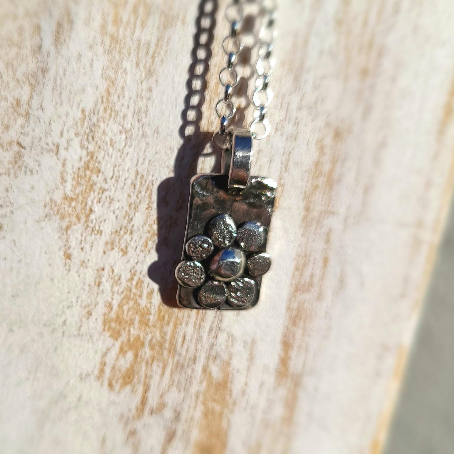 Tiny Silver Flower Pendant, Small Rustic Pendant, Boho Necklace, Silver Organic Necklace, Delicate Oxidised Pendant