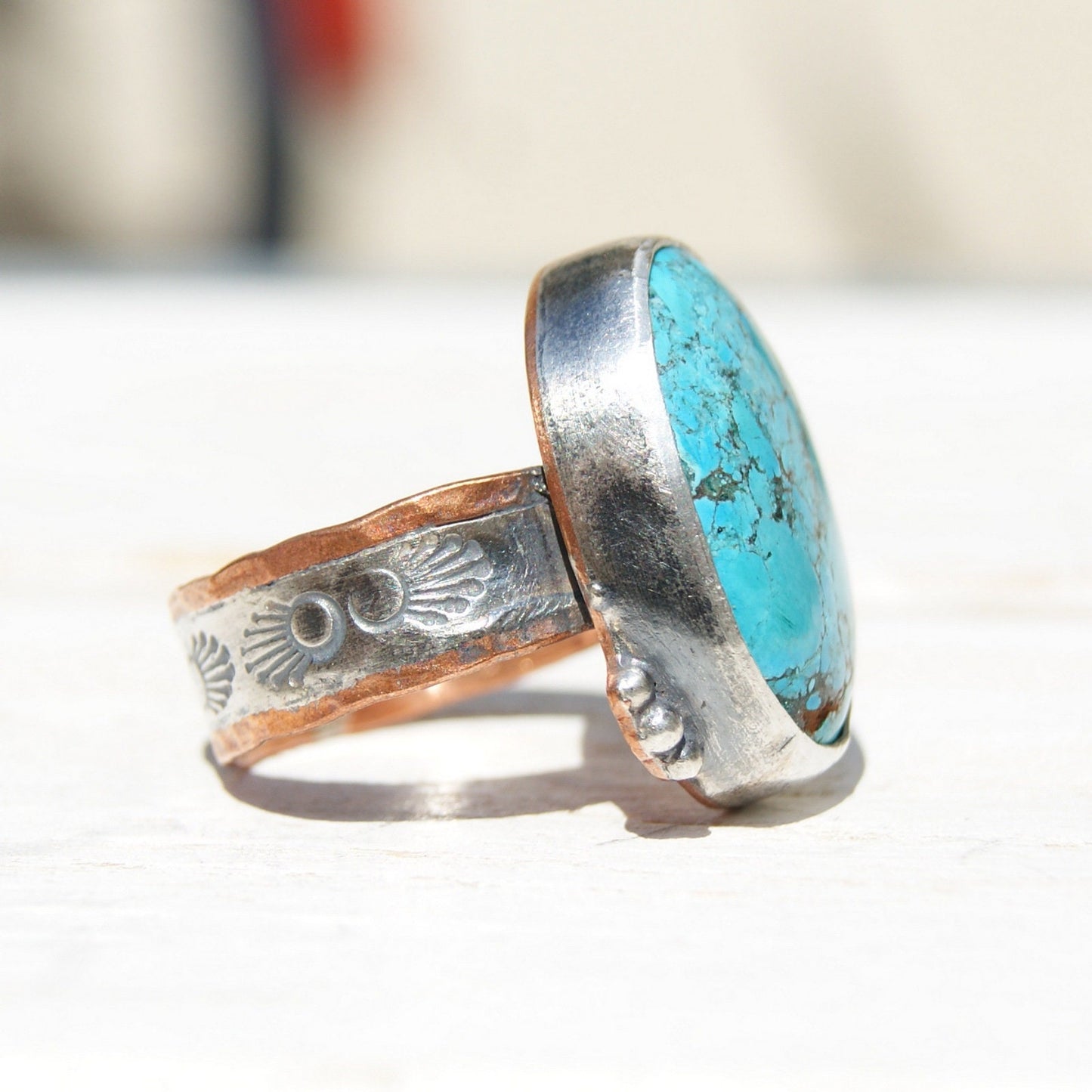 Large Turquoise Ring, Rustic Jewellery, December Birthstone, Gemstone Boho Ring