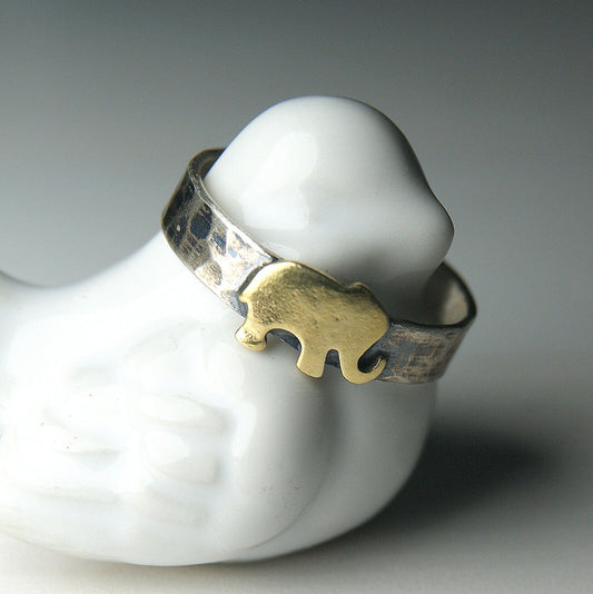 Sterling Silver Ring, Good Luck Jewellery, Brass Elephant Ring