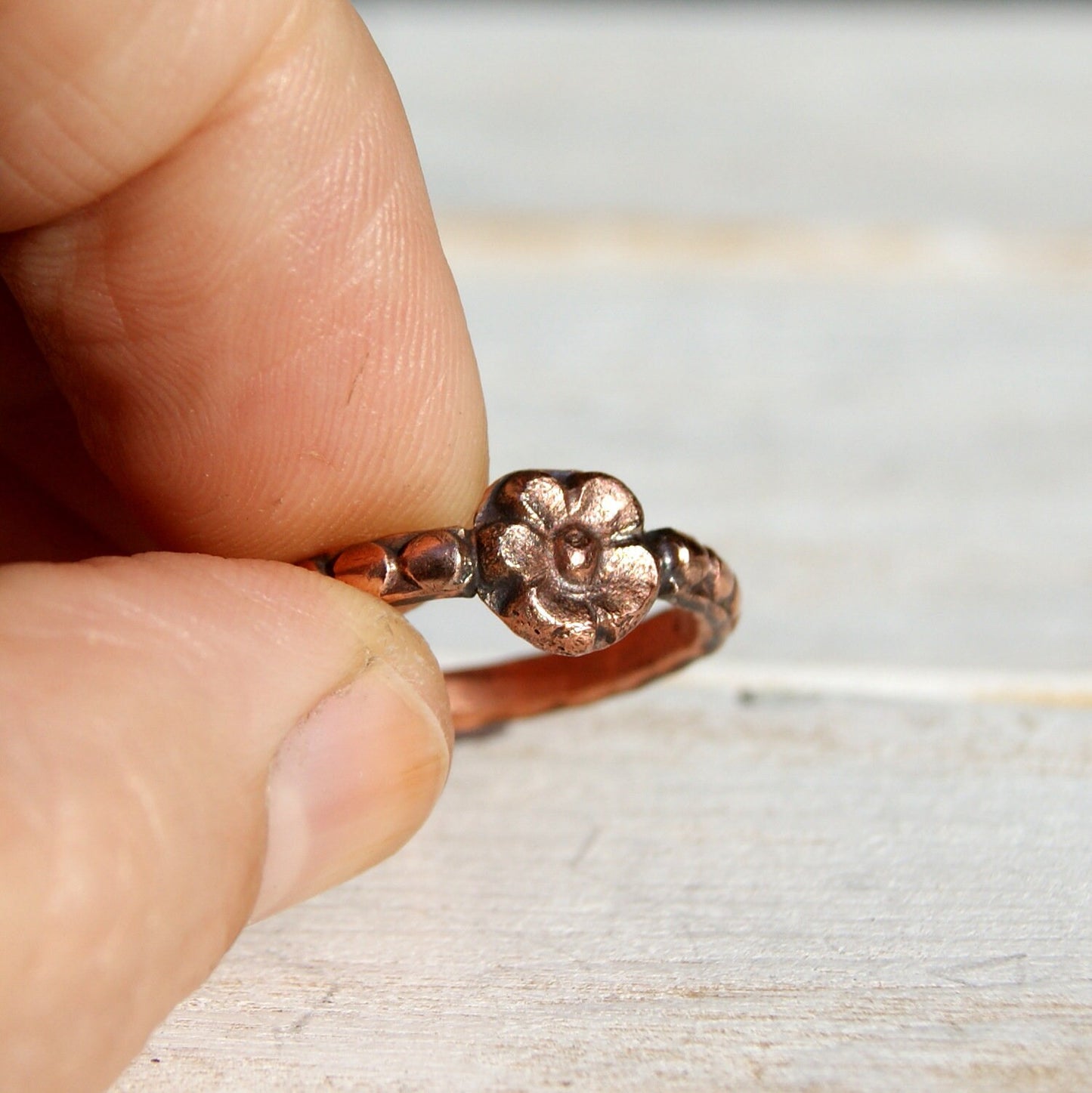 Copper Flower Ring, Pure Copper Ring, Boho Rustic Jewellery