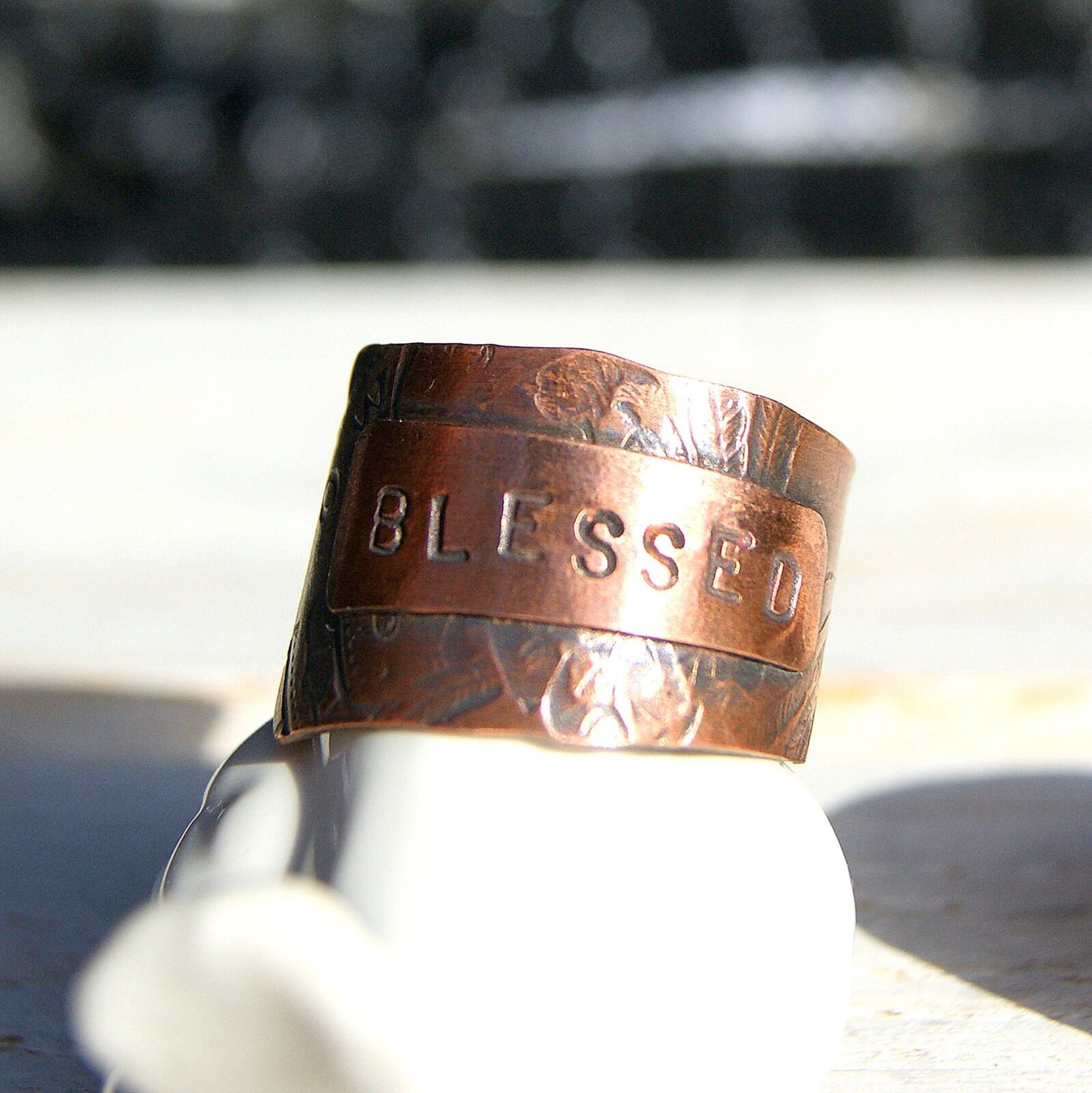 Personalised Copper Ring, Wide Name Ring, Open Band Ring, Rustic Jewellery