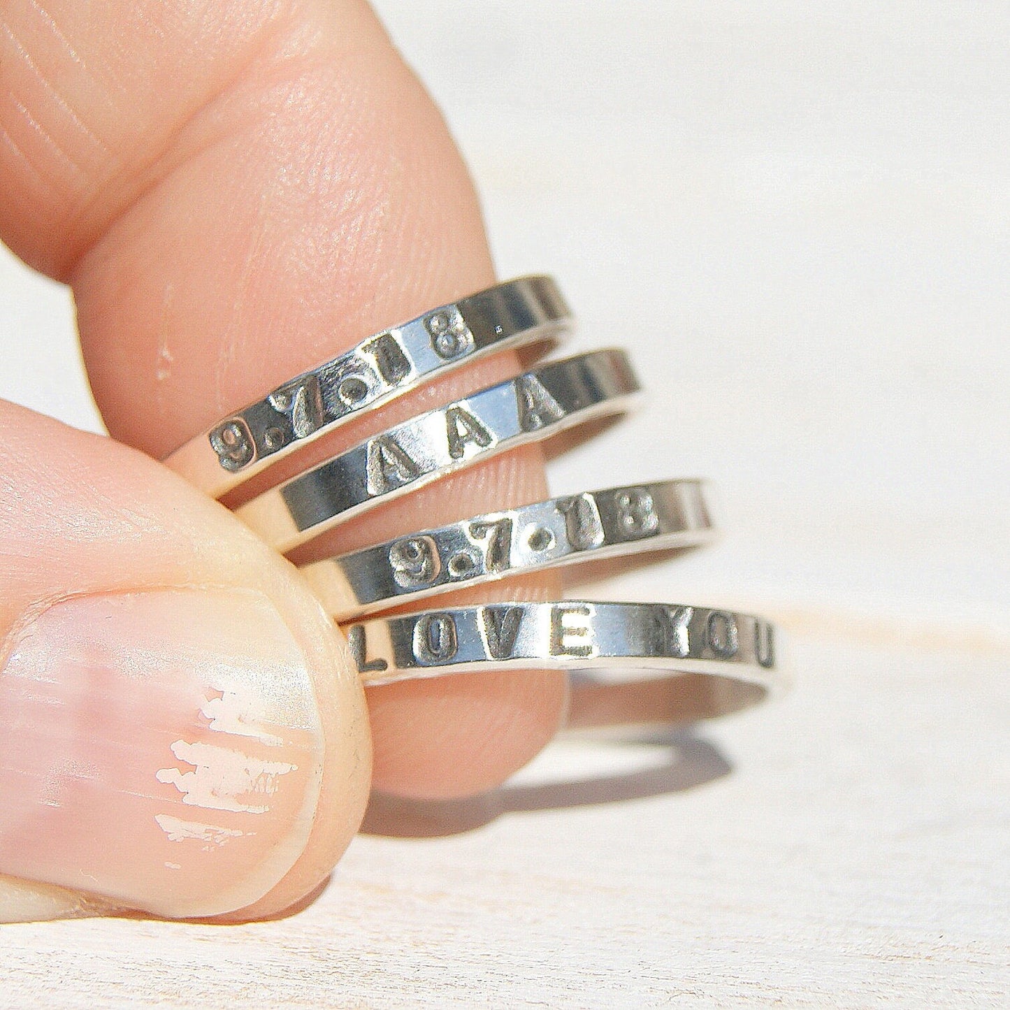 Personalised Ring, Sterling Silver Ring, Hand Stamped Name Ring, Mother's Day Gift