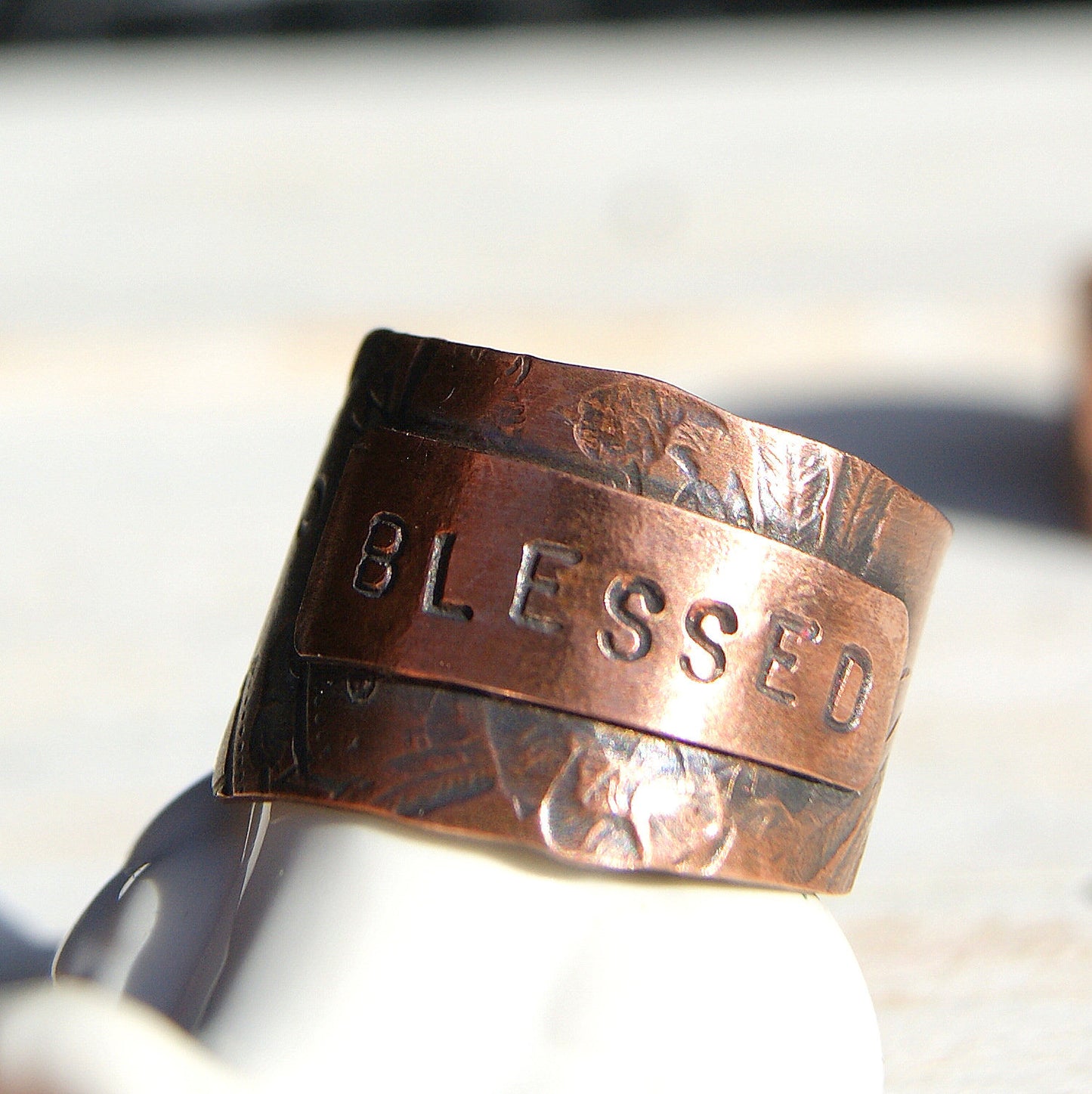 Personalised Copper Ring, Wide Name Ring, Open Band Ring, Rustic Jewellery