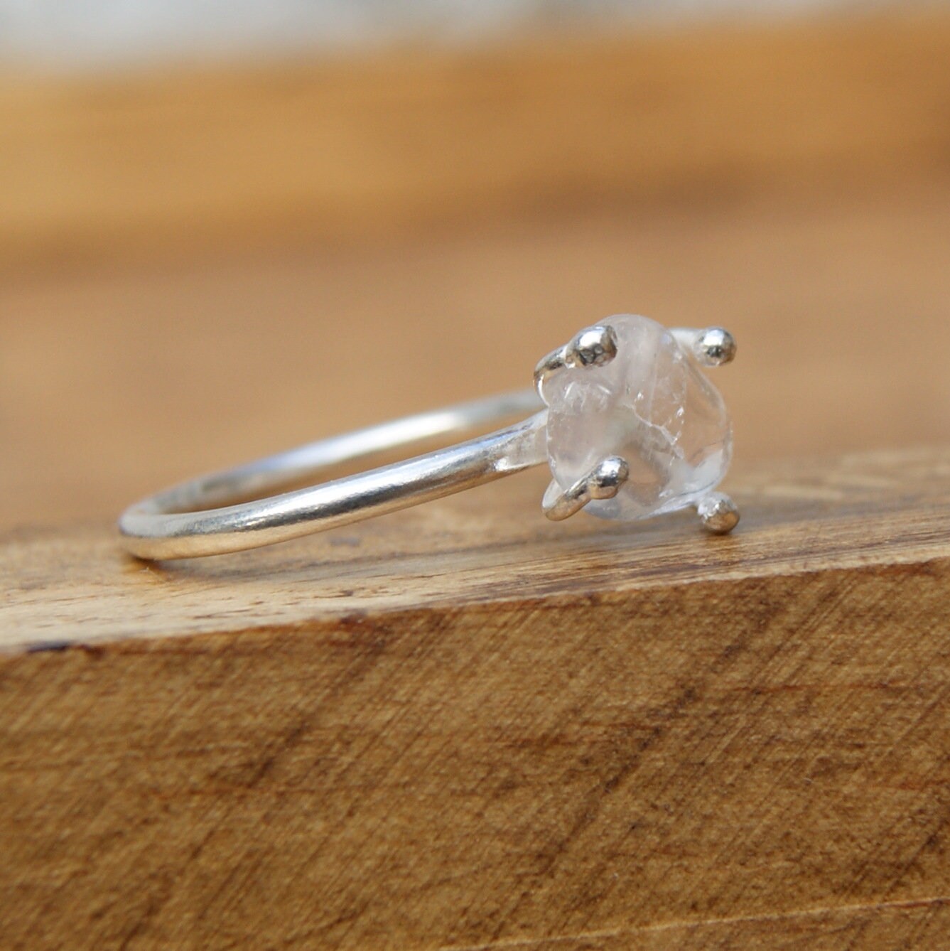 Crystal Quartz Ring, Delicate Stacking Ring, Sterling Silver Pinky Ring