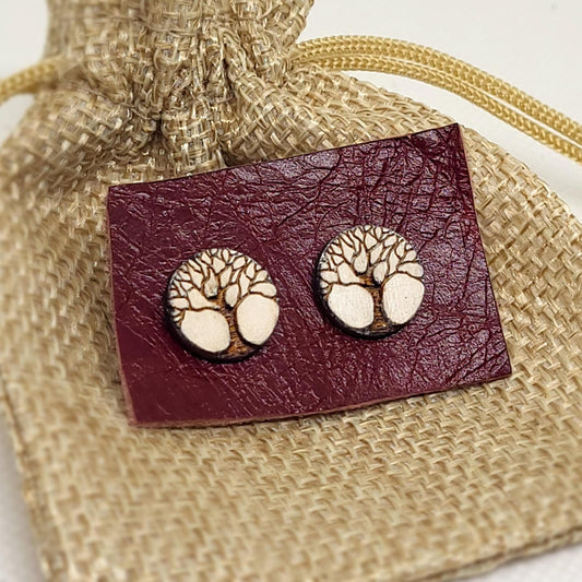 Tree of Life Earrings, Wooden Stud Earrings, Laser Engraved Earrings, Mens Earrings