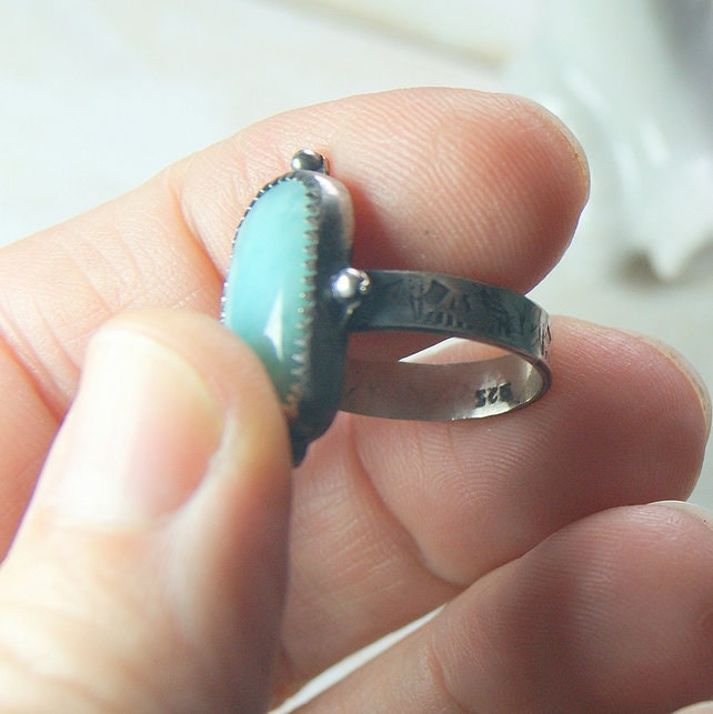 Tropical Magnesite Ring, Blue Stone Ring, Mixed Metal Jewellery