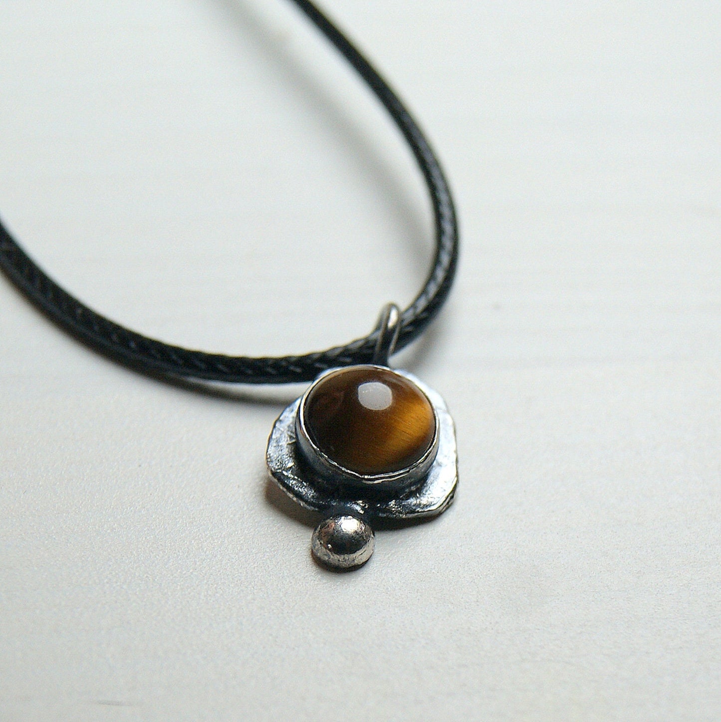 Tigers Eye Gemstone Pendant, Sterling Silver Organic Necklace, Small Rustic Pendant, Boho Necklace, Delicate Oxidised Pendant