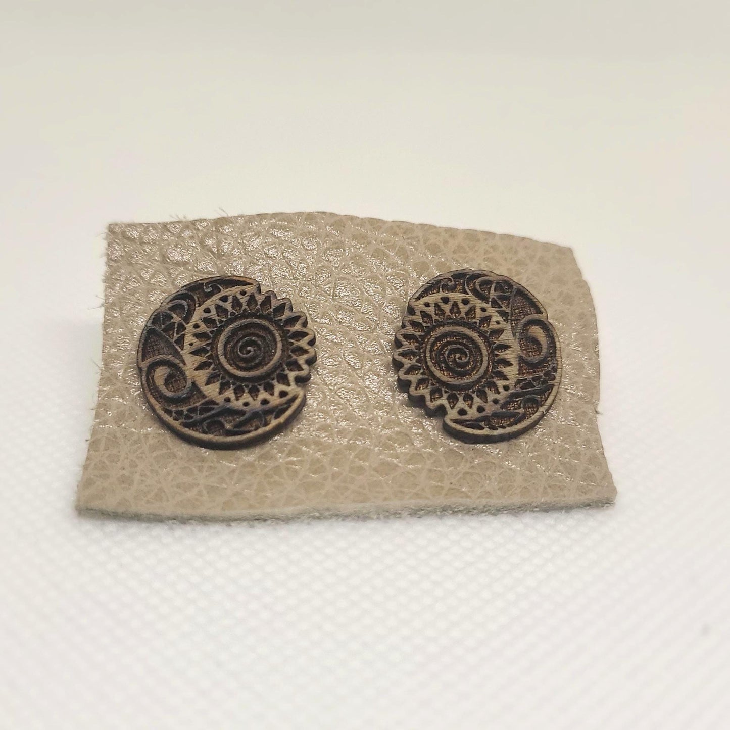 Celestial Jewellery, Moon Sun Boho Earrings, Mens Earrings, Wooden Stud Earrings, Laser Engraved Earrings