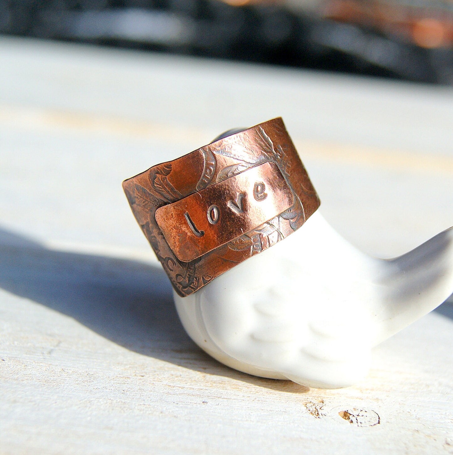 Personalised Copper Ring, Wide Name Ring, Open Band Ring, Rustic Jewellery