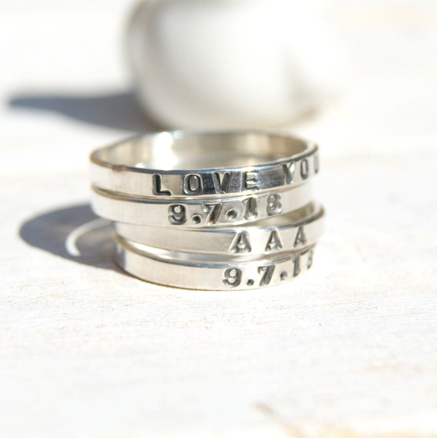 Personalised Ring, Sterling Silver Ring, Hand Stamped Name Ring, Mother's Day Gift