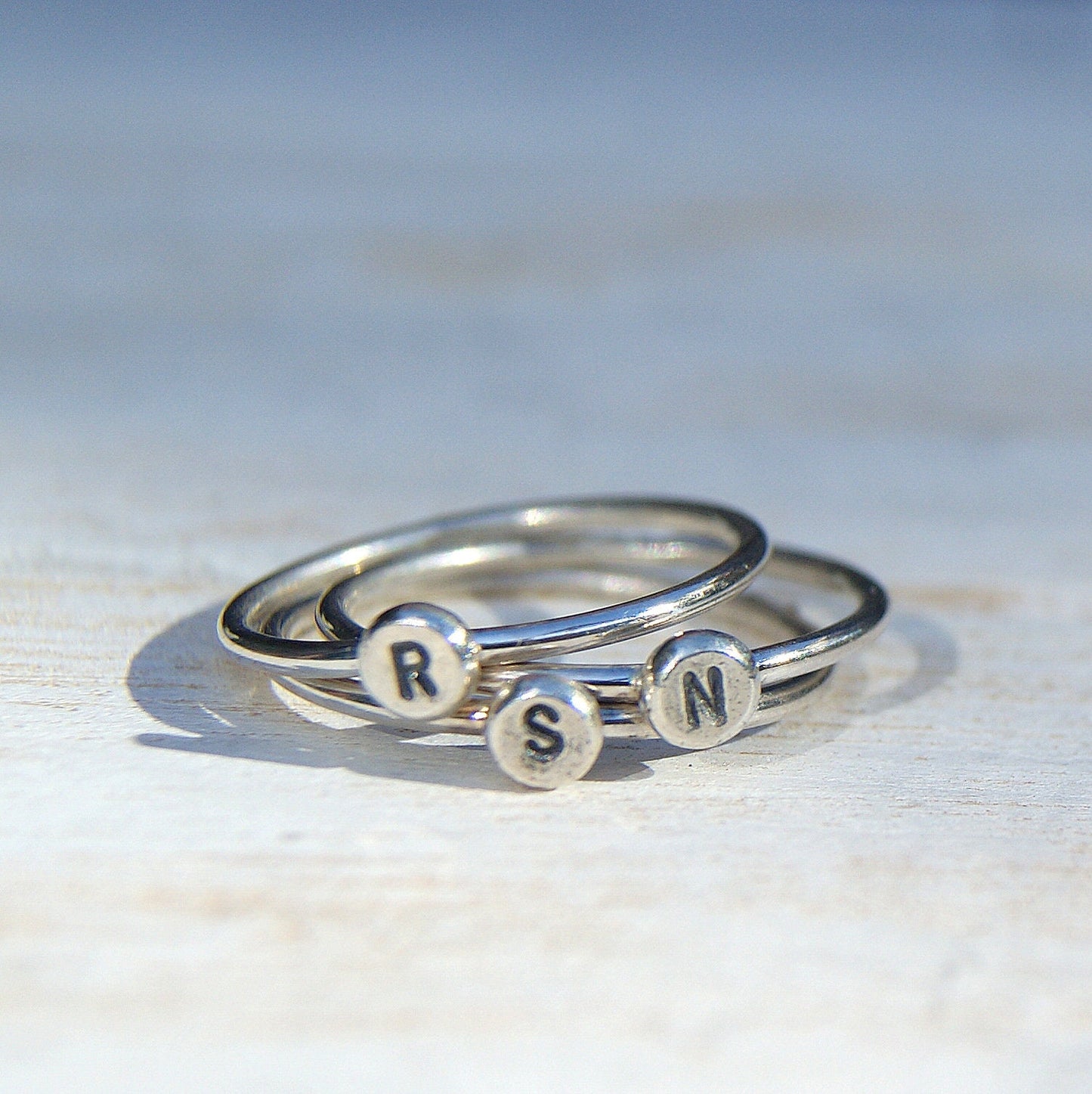 Personalised Initial Ring, Delicate Stacking Ring, Letter Ring, Hand Stamped Jewellery