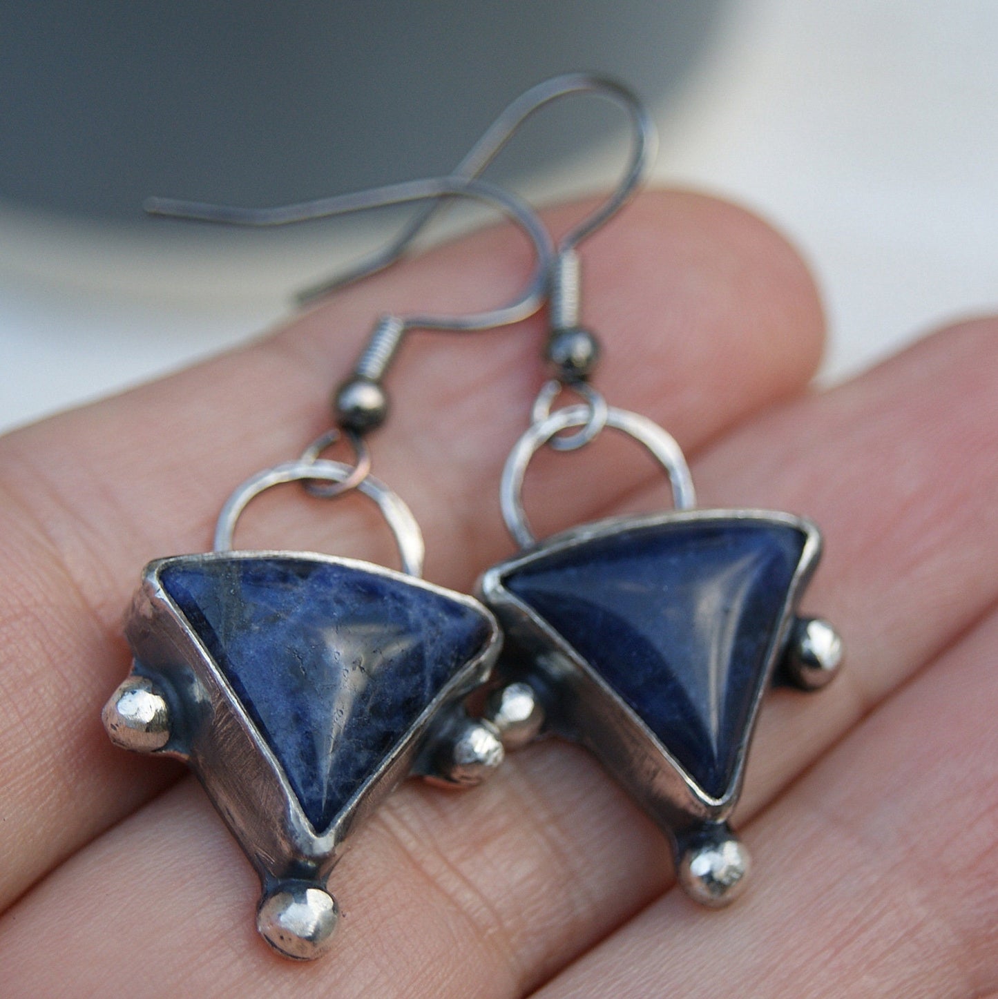 Sodalite Dangle Earrings, Blue Drop Earrings, Silver and Copper Jewellery