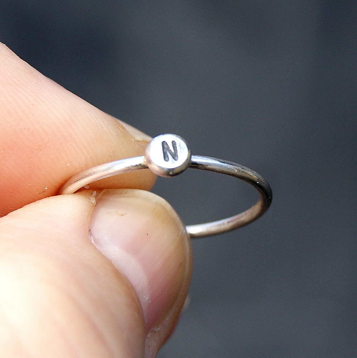 Initial Ring, Sterling Silver Stacking Ring, Personalised Jewellery, Tiny Pebble Ring