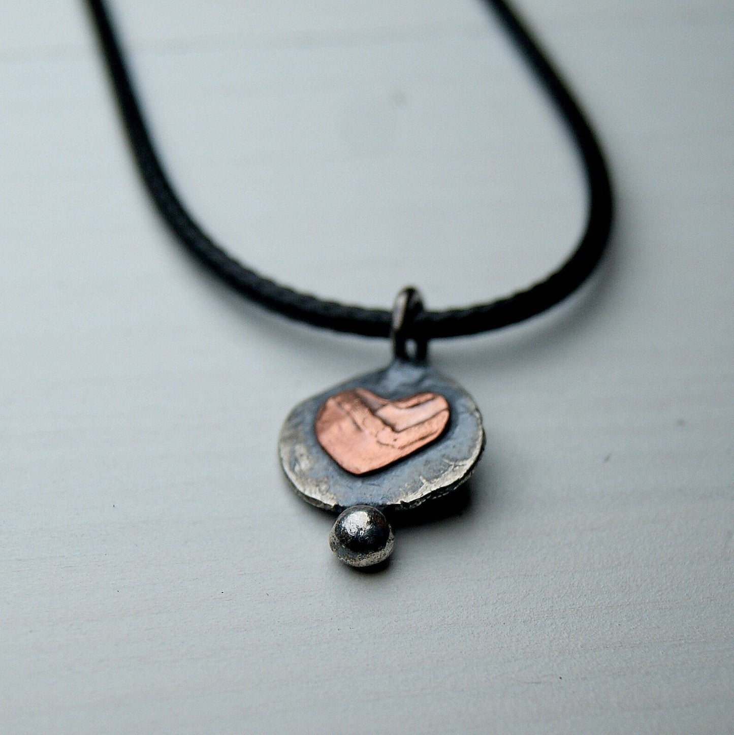 Tiny Heart Pendant, Sterling Silver Organic Necklace, Silver and Copper Rustic Pendant, Boho Heart Necklace, Delicate Oxidised Pendant