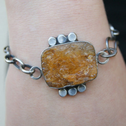 Large Druzy Citrine Bracelet, November Birthstone, Sterling Silver Chain Bracelet