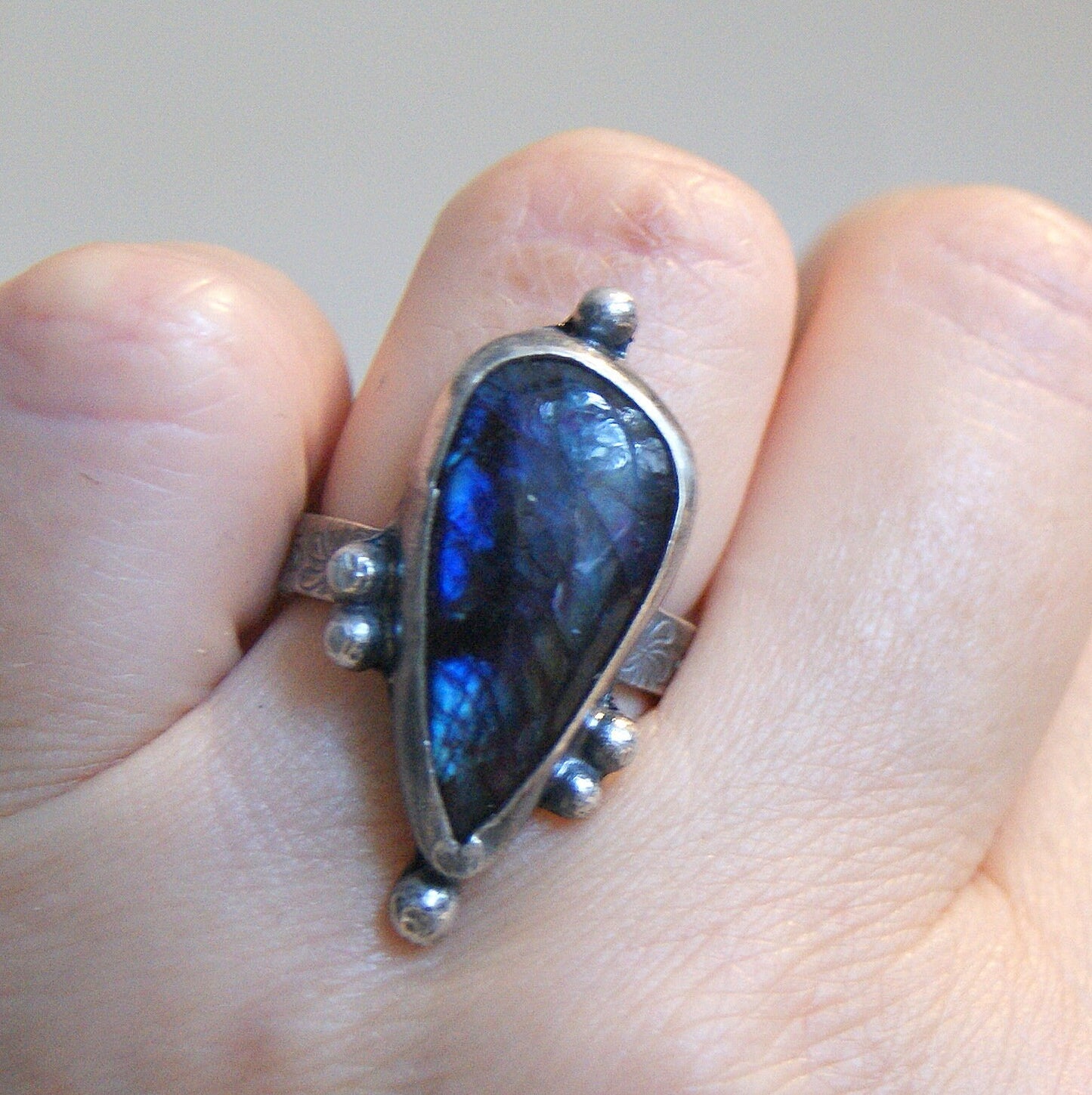 Labradorite Sterling Silver Ring, Boho Jewellery, Rustic Silver Ring