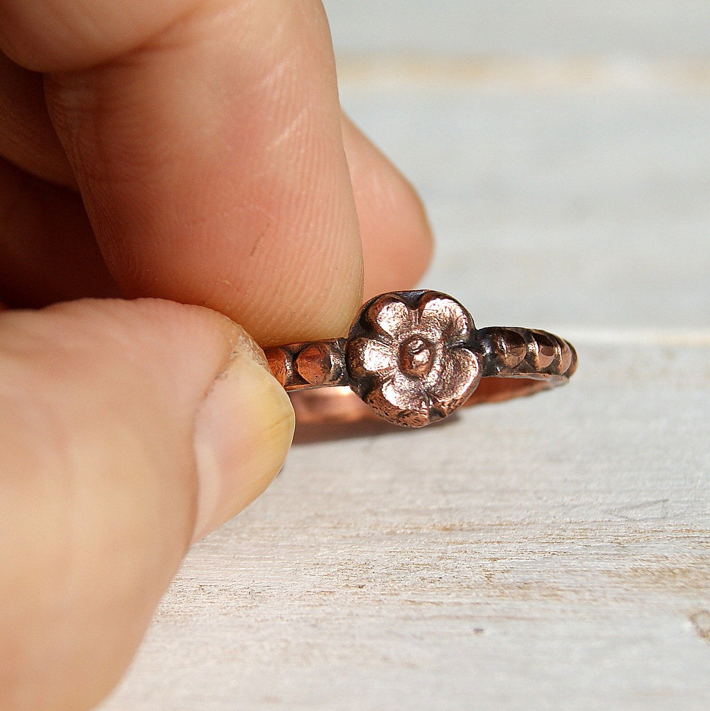 Copper Flower Ring, Pure Copper Ring, Boho Rustic Jewellery