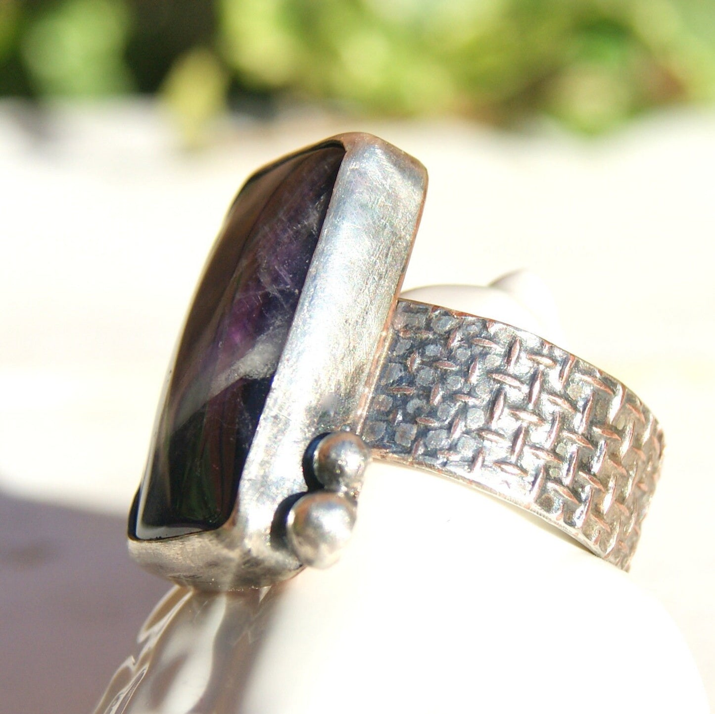 Large Amethyst Ring, Rustic Jewellery, February Birthstone Ring, Sterling Silver Ring