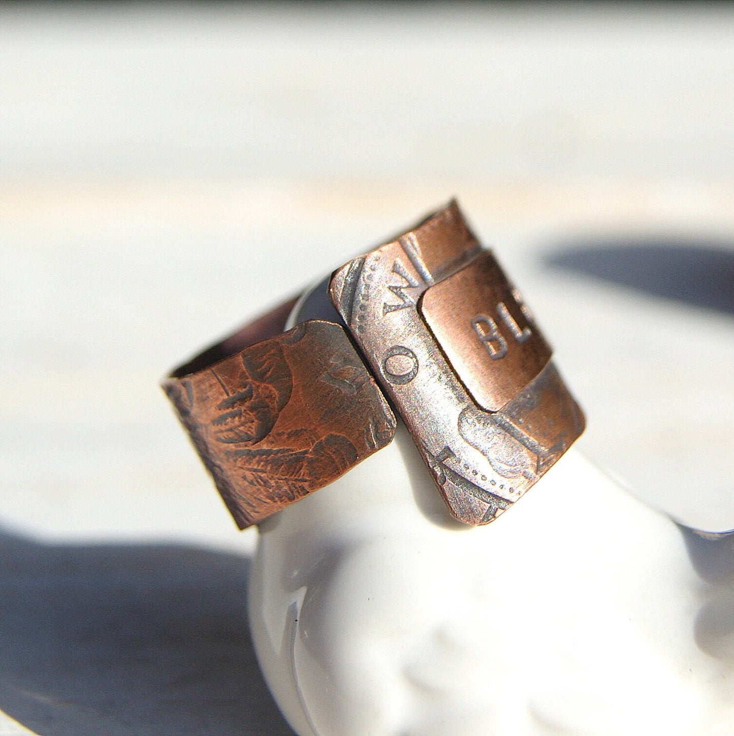 Personalised Copper Ring, Wide Name Ring, Open Band Ring, Rustic Jewellery