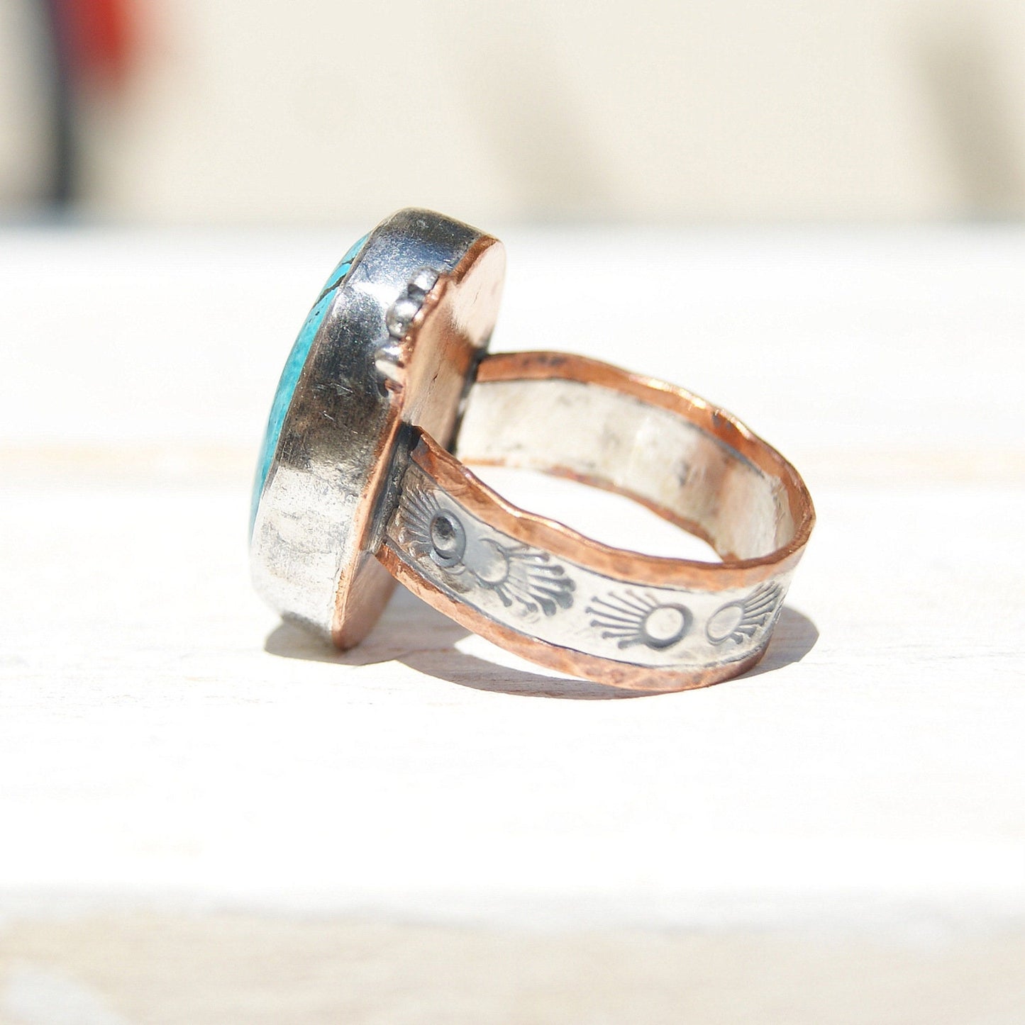 Large Turquoise Ring, Rustic Jewellery, December Birthstone, Gemstone Boho Ring