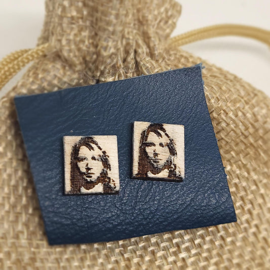 Curt Cobain Earrings, Nirvana Fan Jewellery, Wooden Stud Earrings, Laser Engraved Earrings, Music Lover Gift