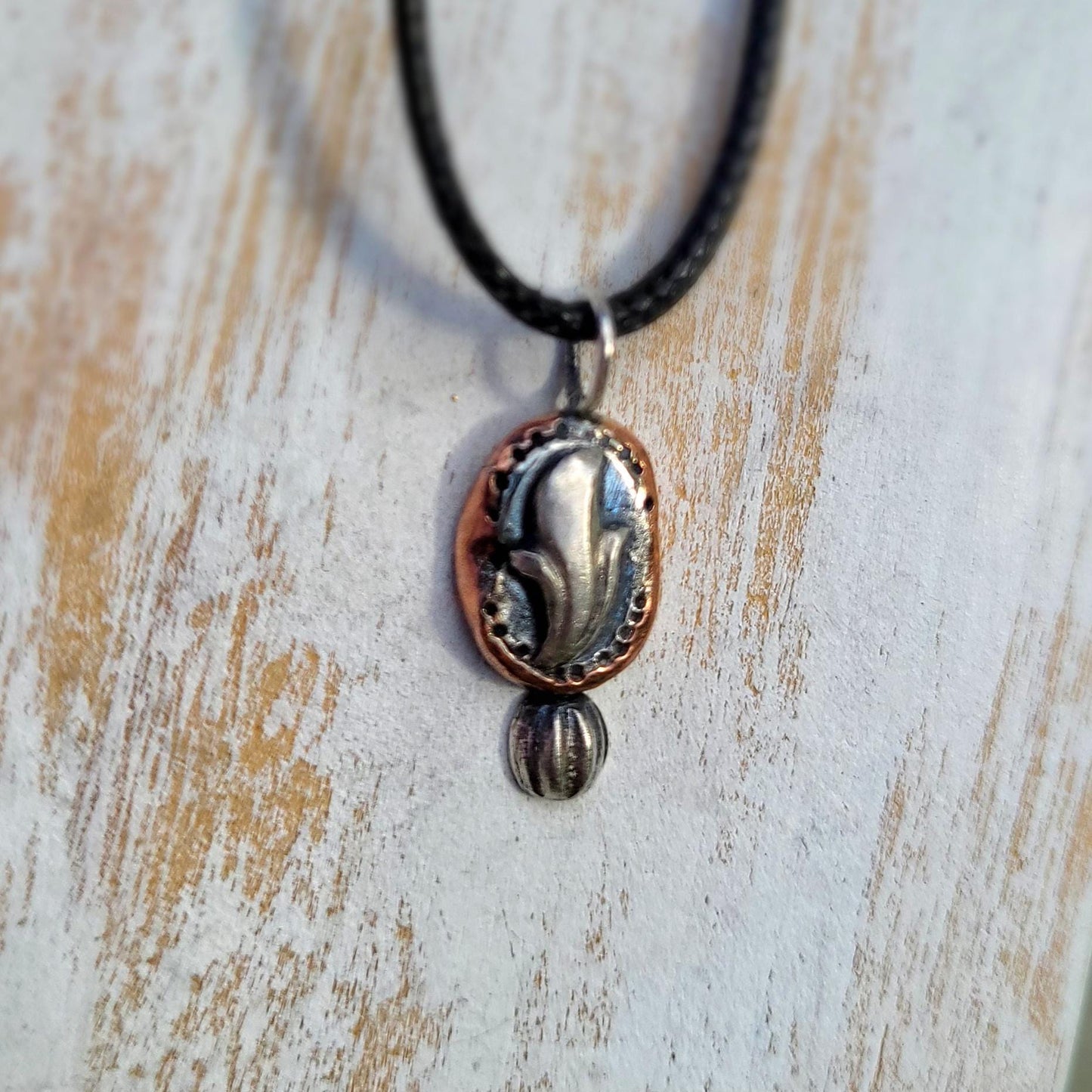 Silver and Copper Floral Pendant