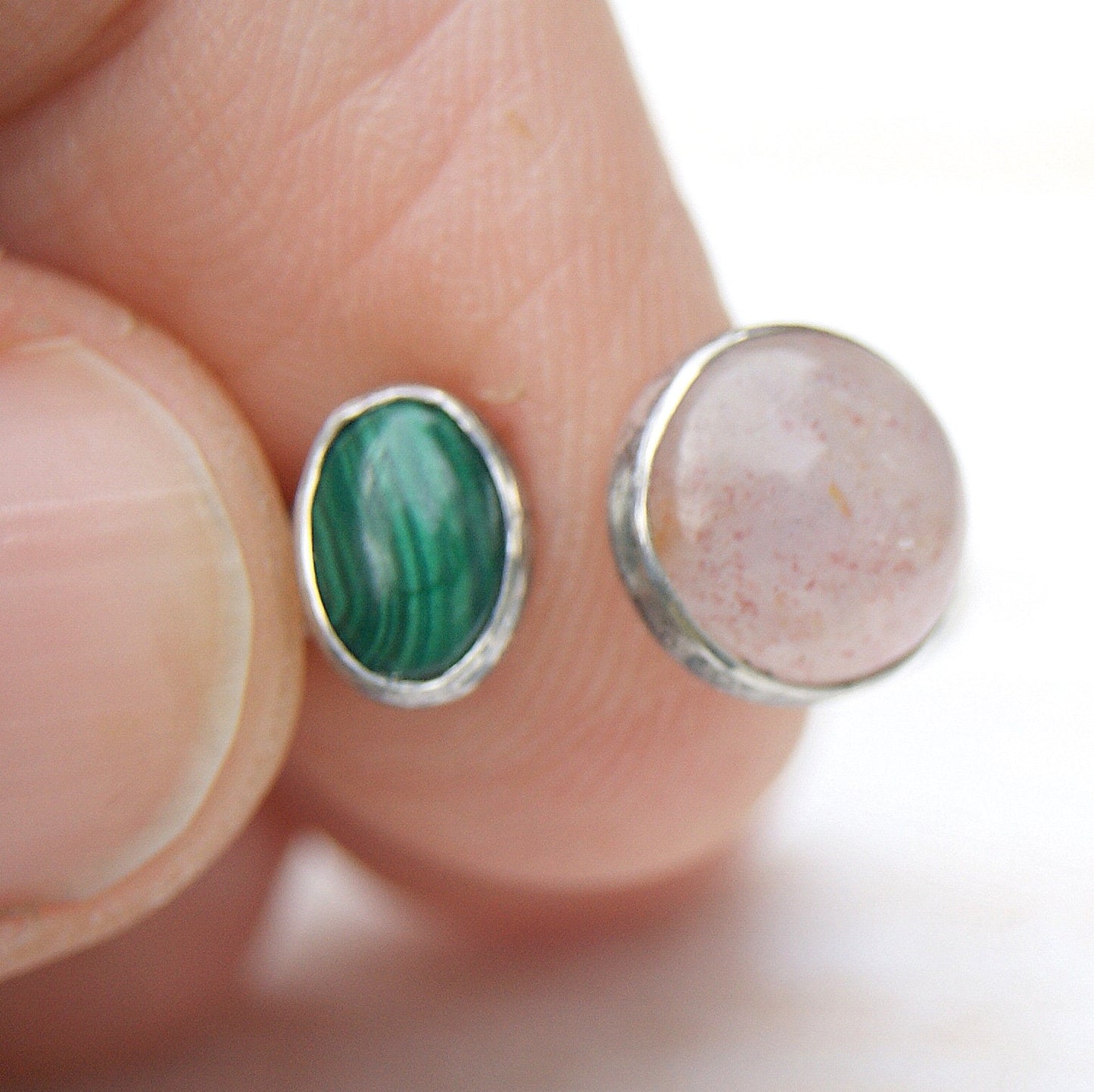 Dual Stone Ring, Malachite and Strawberry Quartz, Open Band Ring, Sterling Silver Jewellery