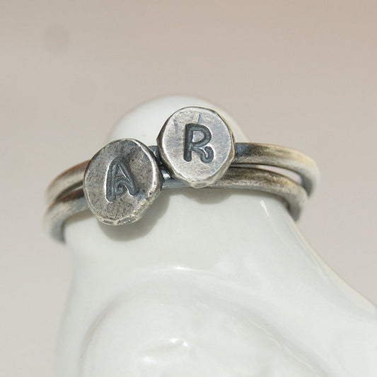 Rustic Initial Ring, Personalised Jewellery, Distressed Oxidised Ring, Sterling Silver 925