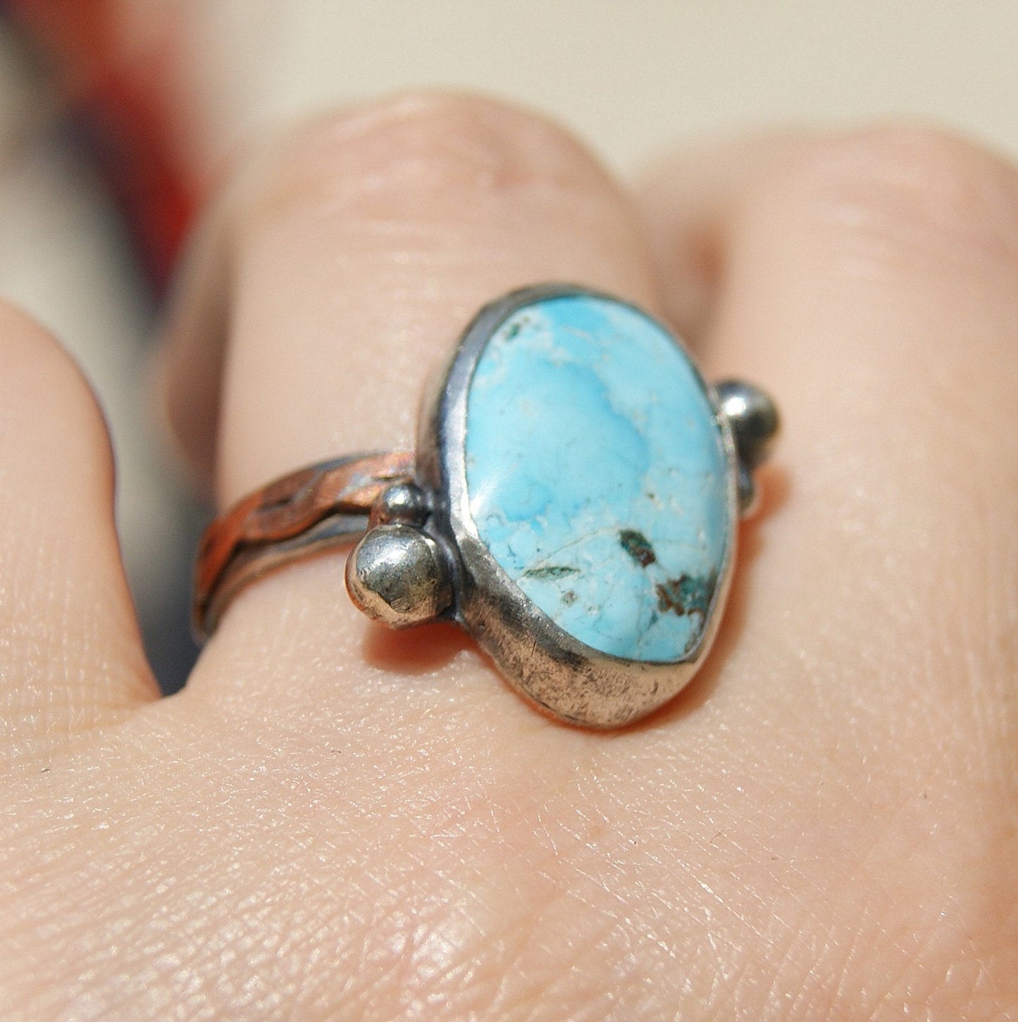 Turquoise Rustic Ring, December Birthstone Ring, Large Gypsy Rings