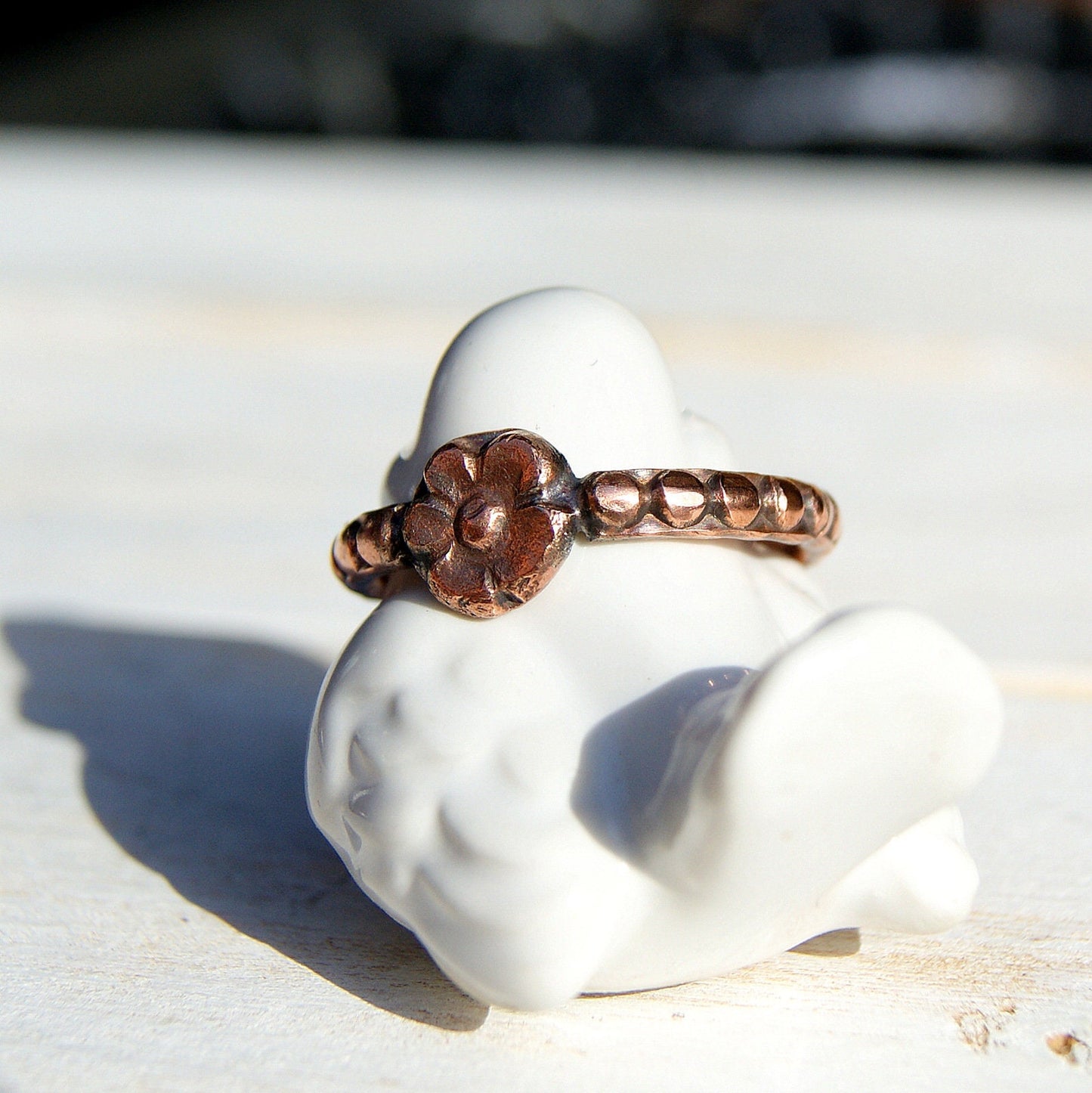 Copper Flower Ring, Pure Copper Ring, Boho Rustic Jewellery