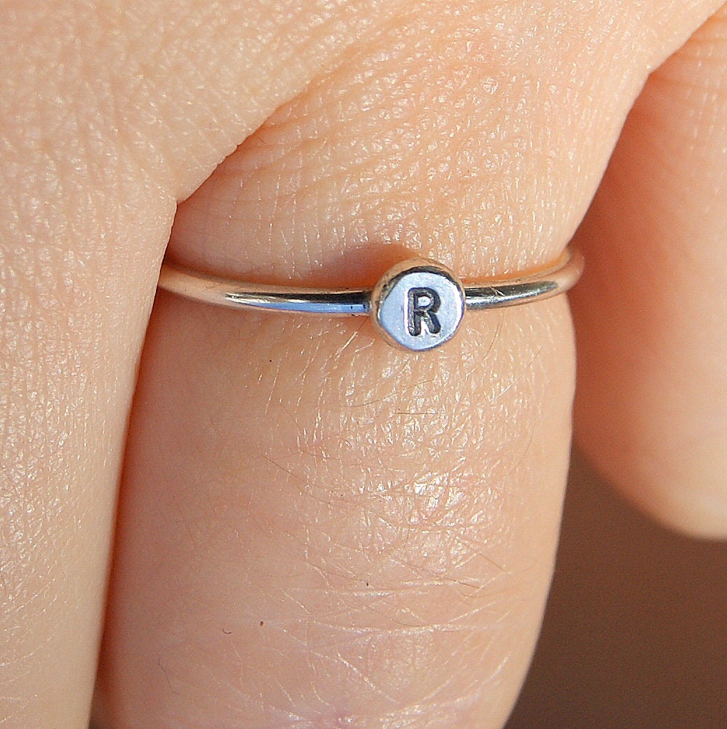 Personalised Initial Ring, Delicate Stacking Ring, Letter Ring, Hand Stamped Jewellery