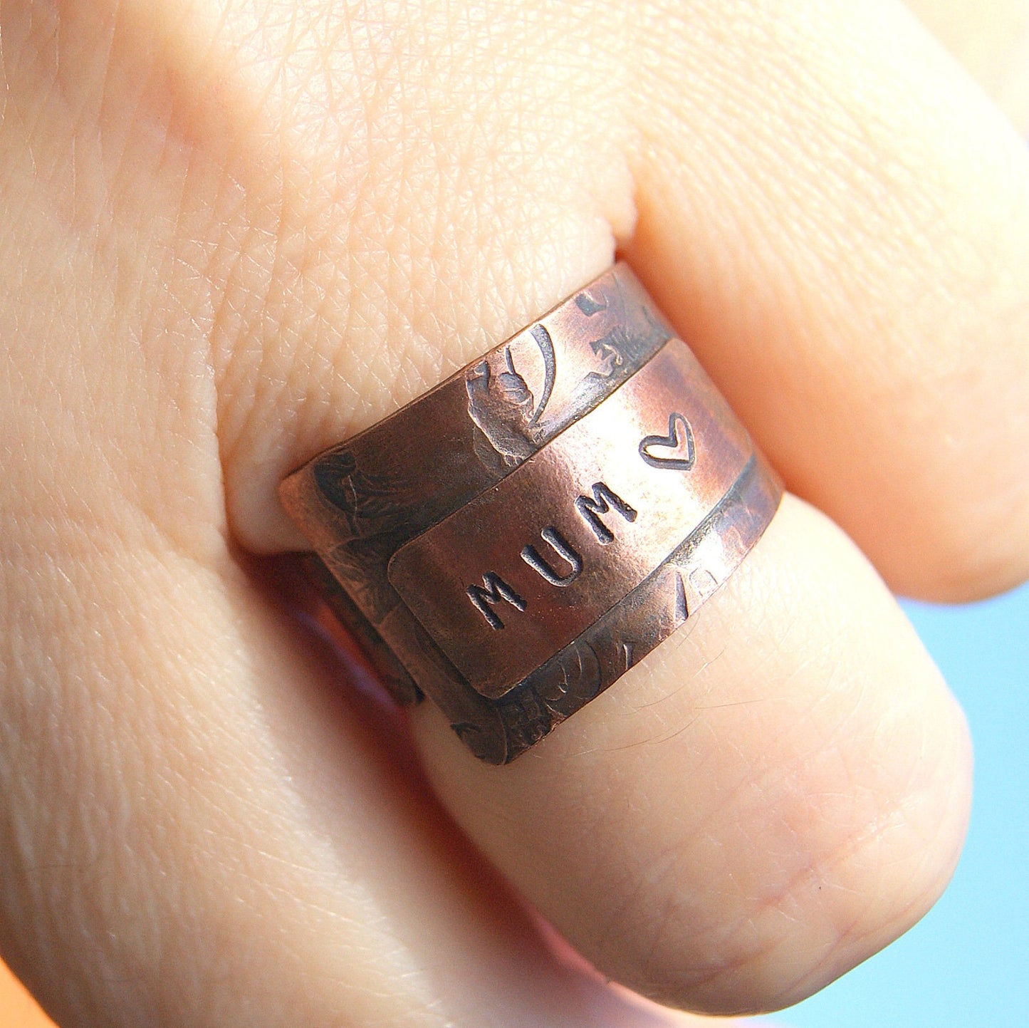 Personalised Copper Ring, Wide Name Ring, Open Band Ring, Rustic Jewellery