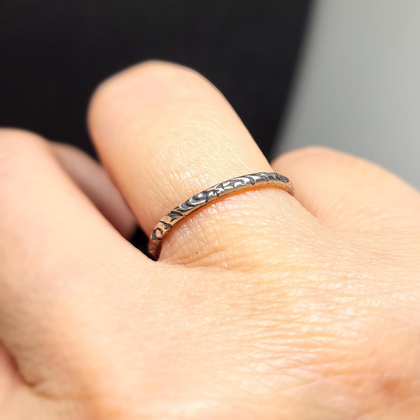 Sterling Silver Stacking Ring, Thin Silver Ring, Hammered Jewellery