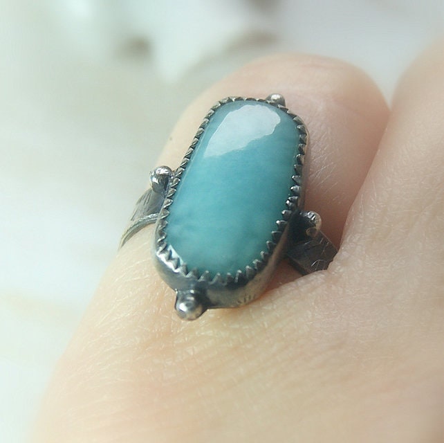 Tropical Magnesite Ring, Blue Stone Ring, Mixed Metal Jewellery