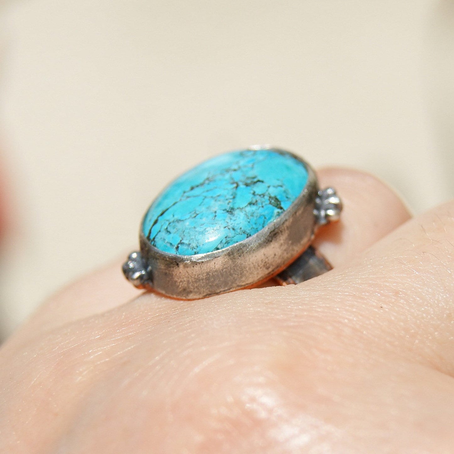 Large Turquoise Ring, Rustic Jewellery, December Birthstone, Gemstone Boho Ring