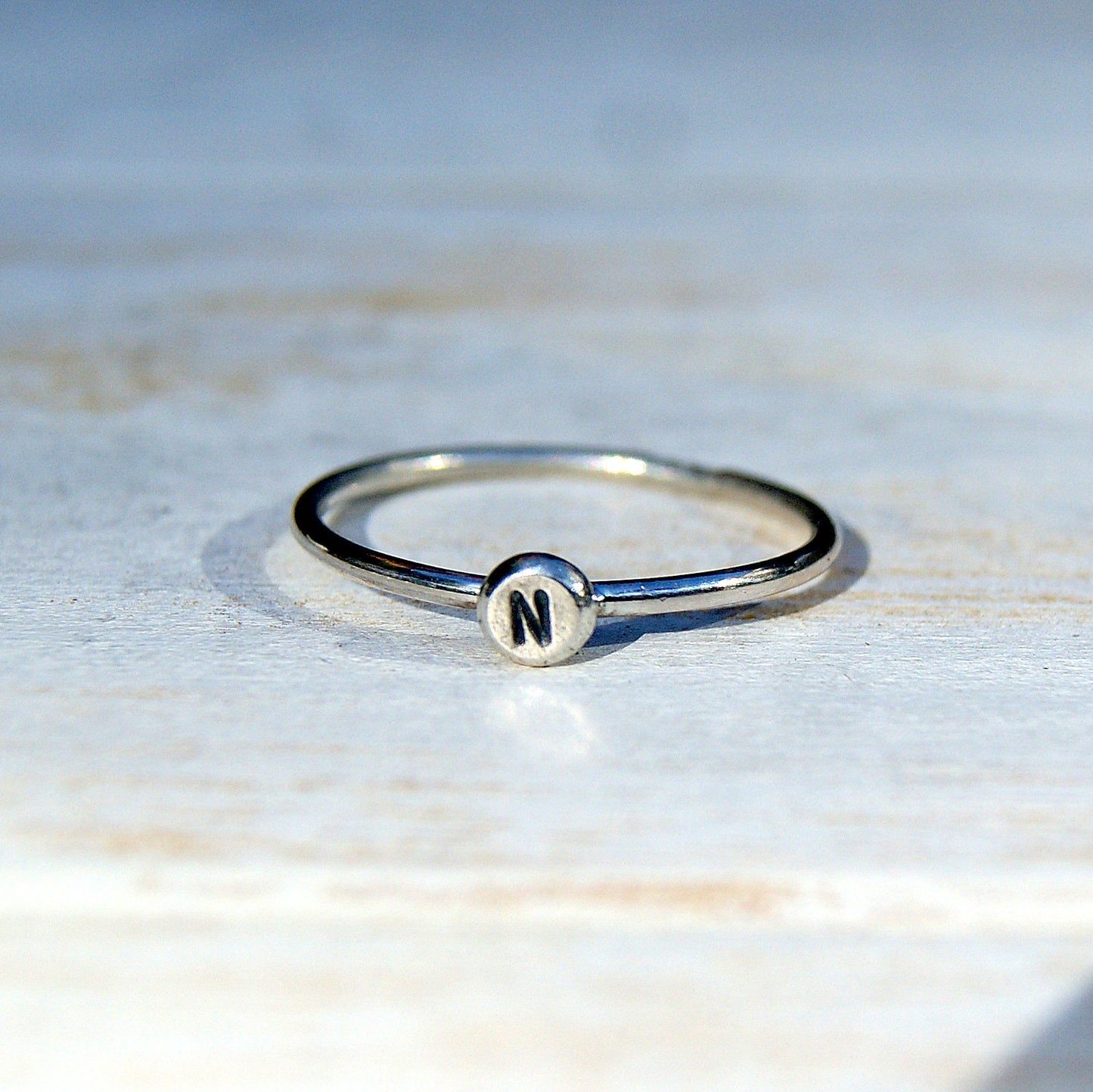 Dainty Initial Ring, Personalised Letter Ring, Delicate Stacking Ring, Silver Jewellery